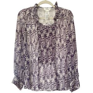Étoile Isabel Marant Silk Ruffle Neck Blouse Purple Abstract Size 2